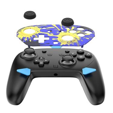 Imagem de EJGAME Placa frontal de substituição para controle Switch 2 Pro, capa de substituição de toque suave DIY para controle Nintendo Switch 2 Pro com 2 polegares (azul e amarelo)