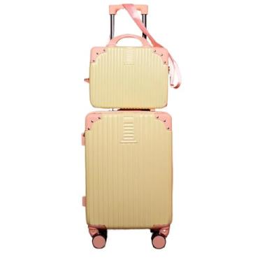 Imagem de Mala de Bordo Viagem + Frasqueira | Cadeado Numérico 360° Entrada Usb(Amarelo c Rosa)