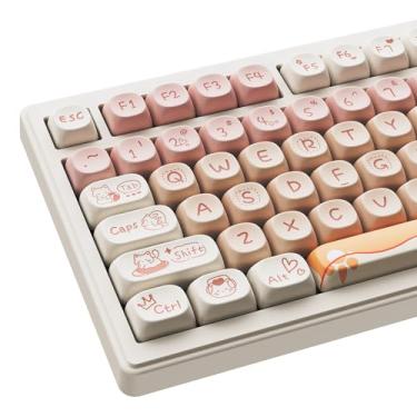 Imagem de ONITOON Teclas de perfil MOA - tema gatinho fofo, teclas PBT sublimação de tinta, conjunto de 143 teclas personalizadas para teclado mecânico Cherry Gateron MX Switchs