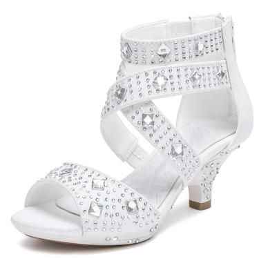 Imagem de Dufannie Sandálias de salto alto para meninas com flores e festa com glitter, Branco, 3 Big Kid
