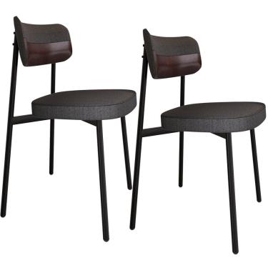 Imagem de Kit 02 Cadeiras Estofada Para Sala de Jantar Astrid Preto C01 Linho Preto Courino Café - Lyam Decor