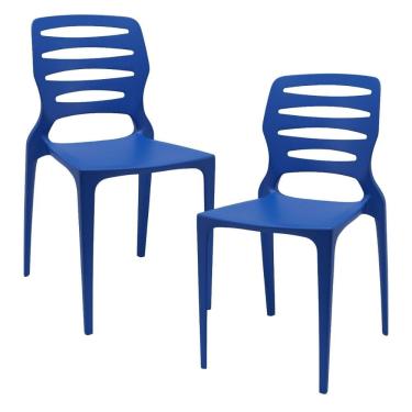 Imagem de Kit 02 Cadeiras Para Cozinha Área Gourmet Jardim Empilhável Larsen P03 Azul - Lyam Decor