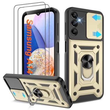 Imagem de Capa para celular Samsung Galaxy A14-5G com [2 peças] protetor de tela HD, capa de câmera deslizante e suporte de anel magnético 【Grau militar】 Resistente à prova de choque Fancy Carcasa para Galaxy
