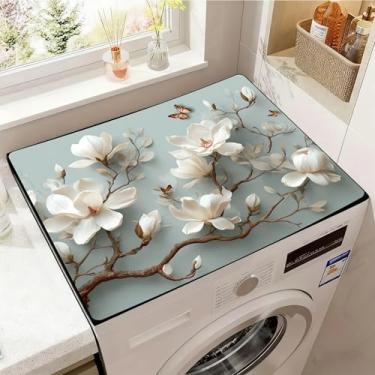 Imagem de Capas de lavadora e secadora para a parte superior, tapete protetor de secadora antiderrapante, capa de máquina de lavar à prova de poeira, 59,9 cm x 50 cm (magnólia, 59,9 cm x 50 cm)