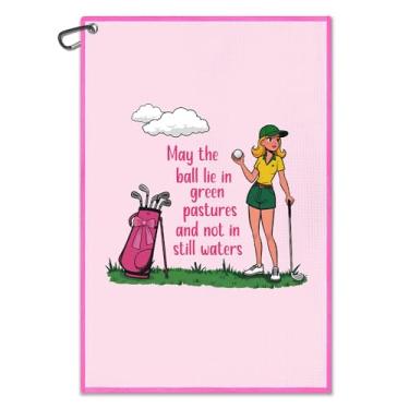 Imagem de Juoqg May The Ball Lie in Green Pastures Toalha de golfe rosa, toalha engraçada para saco de golfe com clipe, acessórios de golfe para mulheres, presentes de golfe para mãe e filha, presentes de