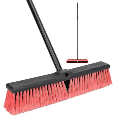 Imagem de Vassoura de pressão de 45,7 cm para uso externo - Vassoura comercial resistente com cabo longo de 163,8 cm e cerdas rígidas para pátio, garagem, deck de madeira de concreto, azulejo, entrada de