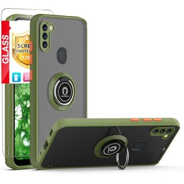 Imagem de Capa de celular TJS para Samsung Galaxy A11 (não serve para Galaxy A10/A10S/A10E), com [proteção de tela de vidro temperado de cobertura total] [resistente a impactos] [anel de metal] [suporte magnético] Capa de armadura (verde)