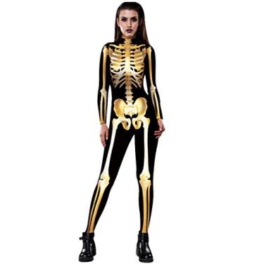 Imagem de Honeystore Macacões femininos para cosplay de fantasia de Halloween de esqueleto, Multicolor06, X-Large