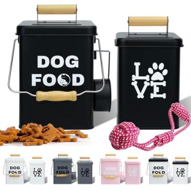 Imagem de NIXBYO Conjunto De Recipientes Metal Para Petiscos Cachorro, 2 Potes Pretos 9,5 X 5,9 Pol. E 8,6 5 Com Tampas Herméticas, Inclui Colher Brinquedo - Recipiente Animais Estimação, Pote Biscoitos, Arma