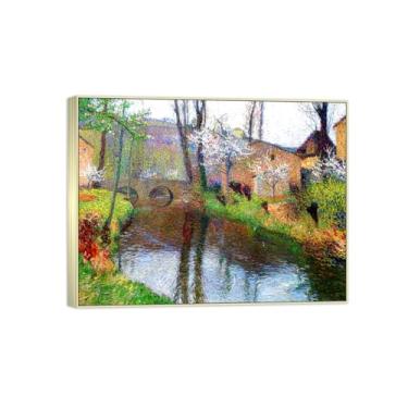 Imagem de BMZFYBS Impressão em tela famosa pintura - paisagem de arte de parede - paisagem com ponte - pôster moldura prata para decoração de casa 70 x 90 cm 27 x 35 pol