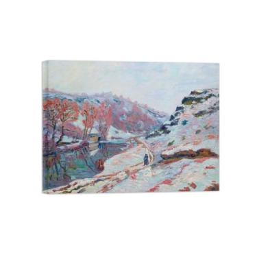 Imagem de Armand Guillaumin Famoso Arte de Parede Pôster-Impressões em Tela para sala de estar-Reprodução pinturas(Vale sob a neve) 60x80cm Tela Embrulhada