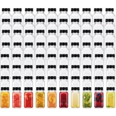 Imagem de Gerrii 80 garrafas de plástico com tampas, recipientes de suco com tampas para geladeira, garrafas de suco reutilizáveis, garrafa vazia de smoothie transparente para sucos, água, chá, leite e bebidas