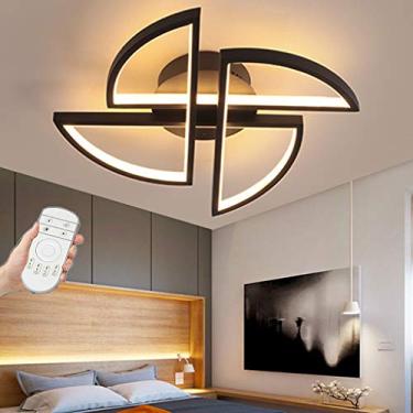 Imagem de Luminária de teto LED preta com moinho de vento, luminária pendente moderna com controle remoto regulável, para sala de estar interna, quarto infantil, sala de jantar, cozinha, corredor, qua