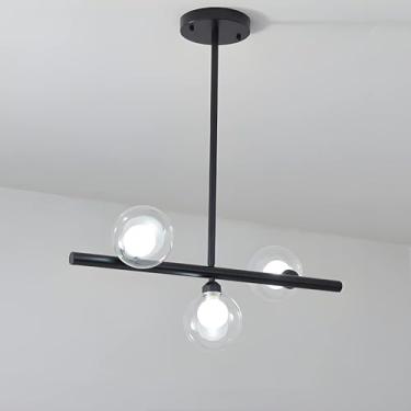 Imagem de Lustre moderno de fazenda, lustre de vidro linear, bola preta, lustre para sala de jantar, industrial, teto, luz pendente, dourado, tira longa, luminária suspensa para cozinha, sala de estar