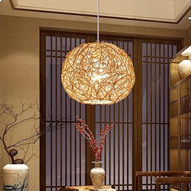 Imagem de Luminária pendente de vime retrô, estilo boho, abajur vintage natural de vime tecido à mão, luminária suspensa E27 para sala de estar, quarto, mesa de jantar, lâmpada decorativa de madeira,