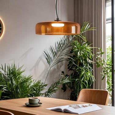 Imagem de Zobawlks Lustre Mid Century Modern: Luminária Pendente De Vidro Para Ilha Cozinha - Retro Sala Jantar (Laranja)