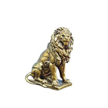 Imagem de Estátua criativa em miniatura de leão agachado de latão, escultura de leão de animal de simulação, ornamento de mesa, bonsai para casa, micro paisagem, decoração de carro