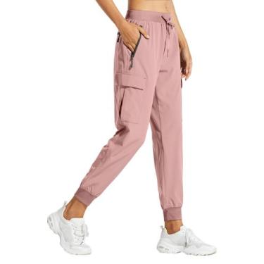 Imagem de Calças de caminhada Libin femininas Cargo Joggers rosa claro L