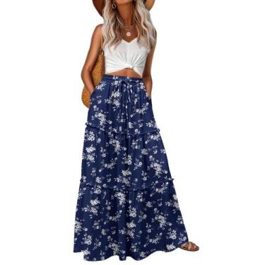 Imagem de Saia maxi Lepunuo Summer de cintura alta fluida com bolsos femininos