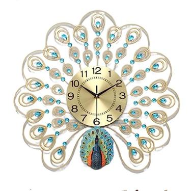 Imagem de ZYHSIJOBAS Relógio de parede europeu pavão quarto adesivo sala de estar relógio de parede decoração de cozinha decoração de salão