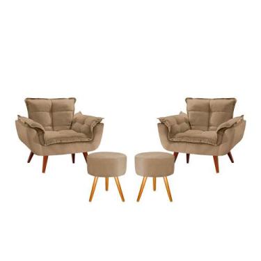 Imagem de Conjunto 2 Poltronas Opala com 2 Puff Redondo Luxo com Pés Estilo Retr
