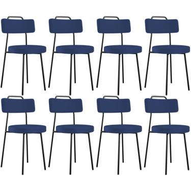 Imagem de Kit 08 Cadeiras Decorativas Estofada Sala De Jantar Barcelona L02 Facto Azul Marinho - Lyam Decor