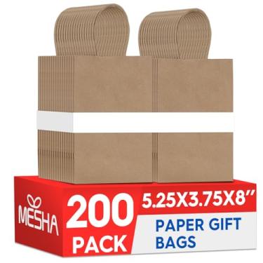 Imagem de MESHA Sacos de presente Kraft Pacote com 200 sacos de papel de madeira pequenos com alças para pequenas empresas, aniversário, festa, casamento, realidade, sacola de compras