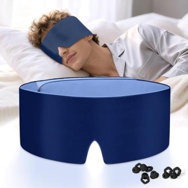 Imagem de Máscara ocular para sono profundo: máscara de dormir 100% blackout dupla face e pressão ajustável - venda de algodão macio e com acabamento de seda para meditação de soneca de viagem (azul)