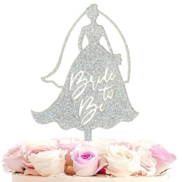 Imagem de LZGXZF Bride To Be Topper Topo de bolo de casamento prateado glitter decoração de festa de noivado lembrancinhas de bolo enfeite de aniversário festa de casamento suprimentos de decoração