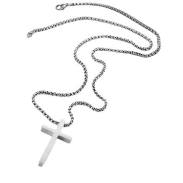 Imagem de Colar Corrente com Cruz 3D de Titanium e Aço Inoxidavel Pingente Maciço 60cm Estilo Vintage 3 Cores Aço Carbono ou Ouro (Aço Inoxidavel Prata)