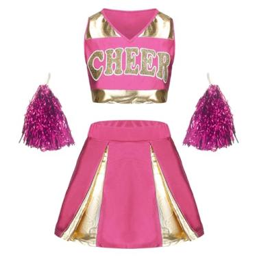 Imagem de GRAJTCIN Cheerleader Costume for Women Cheer Uniform Schoolgirl Cheerleading Outfit Halloween Party Crop Top Dress (S, Rose Red)