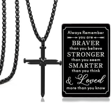 Imagem de CXLDTE Colar de cruz para homens, meninos, confirmação de batismo, formatura cristã, Páscoa, Dia dos Namorados, presentes de Natal, corrente com pingente de cruz, joia religiosa, 18 inches, Aço