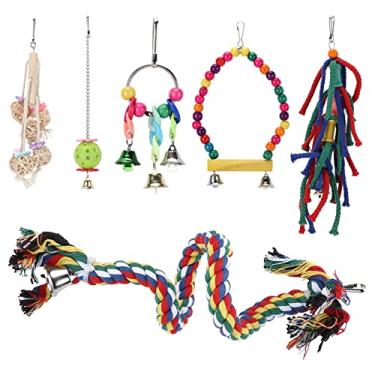 Imagem de Acouto Conjunto Multifuncional de Brinquedos de Balanço para Pássaros, 6 Peças, para Mastigar e Brincar Com Segurança, Ideal para Papagaios, Periquitos e Calopsitas