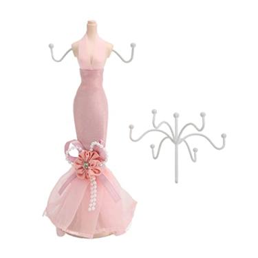 Imagem de Manequim suporte pendurado torre exibição anel de resina vestido modelo para meninas mulheres rosa amplo espaço de armazenamento organizador de joias loja de varejo decoração de casa
