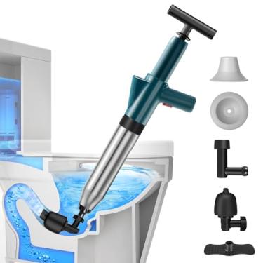 Imagem de TheElves Desentupidor de vaso sanitário - Poderoso jato de drenagem de pressão de ar com 4 cabeças de êmbolo e calibre - Aço inoxidável resistente para pia entupida, chuveiro, ralo de chão