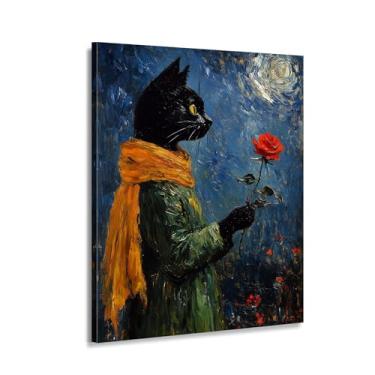 Imagem de CANLUNTE Impressão em tela abstrata de gato preto - decoração moderna de casa rosa e céu estrelado, pintura de animais para sala de estar, quarto (arte 2,9 cm x 61 cm sem moldura)