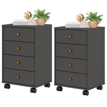 Imagem de Kit Com 02 Mesa De Cabeceira Presence 9070 Grafite Grafite - DEMÓBILE