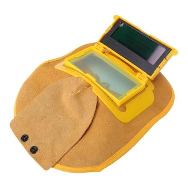 Imagem de Taruor Capa de Soldagem de Couro Resistente, Capacete Soldagem Tipo Panqueca, Tampa Ajustável Resistente a Arranhões Ao Calor, Elétrica, Gás, Forte, Corte, 1 Capacete (Viseira antirreflexo com capa