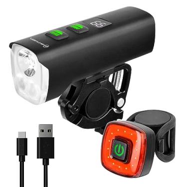 Imagem de BRIVIGA Conjunto de luzes LED recarregável por USB de 1500 lúmens, farol dianteiro e traseiro potente, bateria de 4800 mAh com carregador portátil, dezenas de modos de luz, à prova d'água para