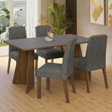 Imagem de Conjunto Sala de Jantar Tampo de Madeira 4 Cadeiras Rustic/Cinza/Silver Tulum Madesa