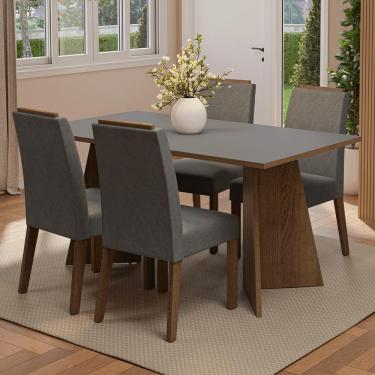 Imagem de Conjunto Sala de Jantar Tampo de Madeira 4 Cadeiras Rustic/Cinza/Silver ??vora Madesa