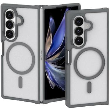 Imagem de Capa magnética para Samsung Z Fold 7, [compatível com MagSafe] [proteção de nível militar], capa para Galaxy Z Fold 7 translúcida slim fit à prova de choque para Z-Fold7, cinza