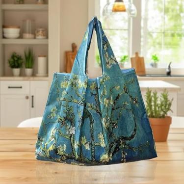 Imagem de 1 bolsa de compras dobrável, estilo pintura a óleo para mulheres, bolsa de ginástica de grande capacidade, lavável à mão, estilo 2