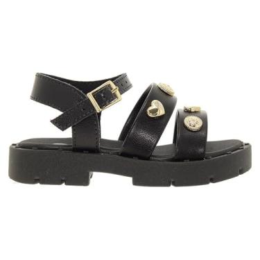 Imagem de Molekinha Sandália Infantil Bebê Menina, Preto com Apliques Dourados, Tamanho 21, Casual e Festa, Tiras Largas, Fivela no Tornozelo, Solado Tratorado