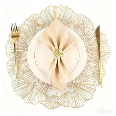 Imagem de G-Lanthy Pacote com 24 jogos americanos e porta-copos dourados, 12 peças de jogo americano de vinil de folha de ouro com tapetes redondos de mesa, carregadores de folhas, configurações de mesa de