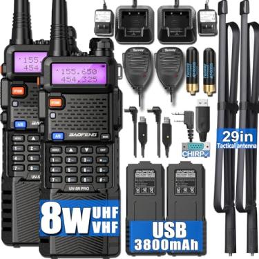 Imagem de BAOFENG Uv-5R Pro 8W Rádio Amador De Banda Dupla Walkie Talkie De Longo Alcance De 50 Milhas Com Microfone De Mão Bateria Recarregável De 3800 Mah E Cabo De Programação Rádio Portátil De Emergência