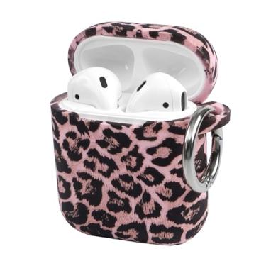 Imagem de Capa de fone de ouvido antiqueda de silicone com estampa de leopardo rosa claro moderno com fivela de anel de metal para AirPods 1/AirPods 2, um item essencial para fashionistas