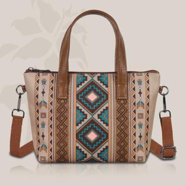 Imagem de Bolsa transversal feminina, bolsa de ombro de lona com alça ajustável e gancho de metal Boho bolsa para uso diário em viagens, Damasco, Boho