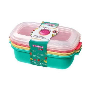 Imagem de Conjunto 03 Potes -1,1 litros Plásticos-Cores Verde/Amarelo/Vermelho -