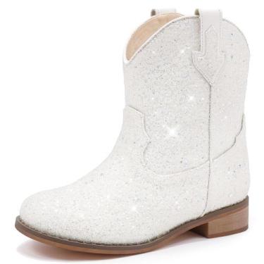 Imagem de Botas de cowgirl Motasha Toddler Girls, brancas, cowboy, tamanho 9